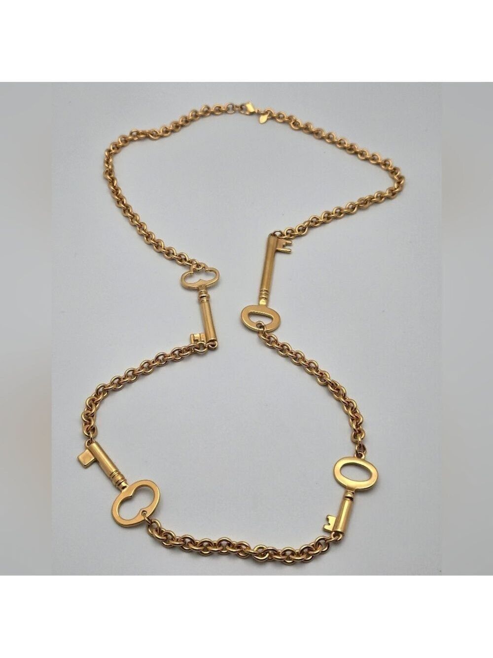 Vintage Monet Key Charm Statement Necklace Gold Plated GP